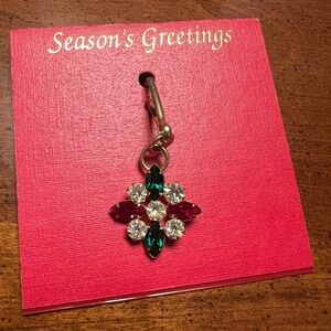 Stein Mart Christmas Snowflake Pendant Rhinestone Holiday Red Green Gold Tone